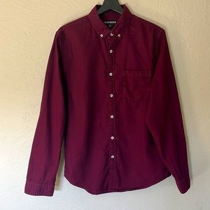 Express Men’s Cotton Button Down Casual Maroon